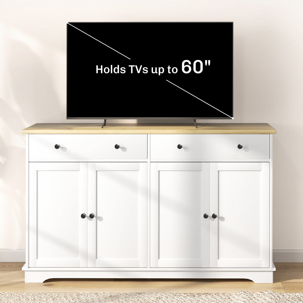 Modern Sideboard, Buffet Cabinet with Storage Drawers, Adjustable Shelves for Living Room, Dining Room, Entryway, White