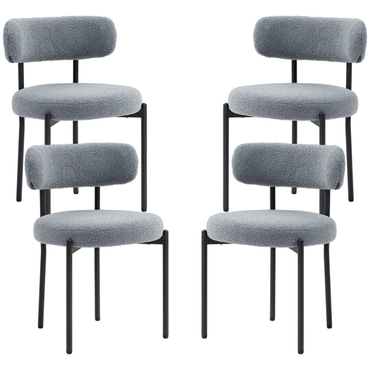Cruz Modern Dining Chairs with Berber-Fleece Back-Set of 4-Grey