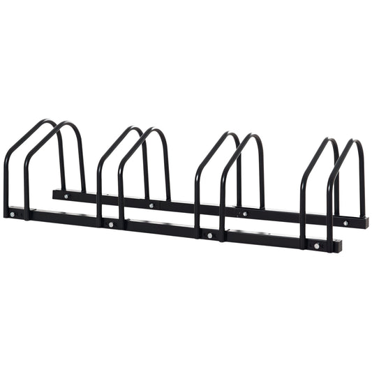 4-Bike Bicycle Floor Parking Rack Cycling Storage Stand Garage Organizer for Indoor and Outdoor Use Black
