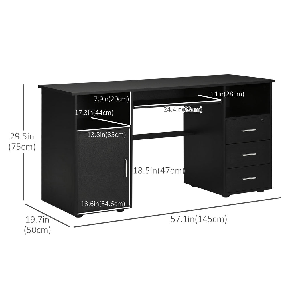 Bloom 57" Computer Desk with Keyboard Tray and Storage Drawers-Black