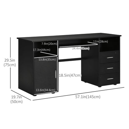 57" Computer Desk with Drawers, Home Office Desk with Keyboard Tray, Open Shelves and Lockable Drawer, Writing Workstation for Study, Black