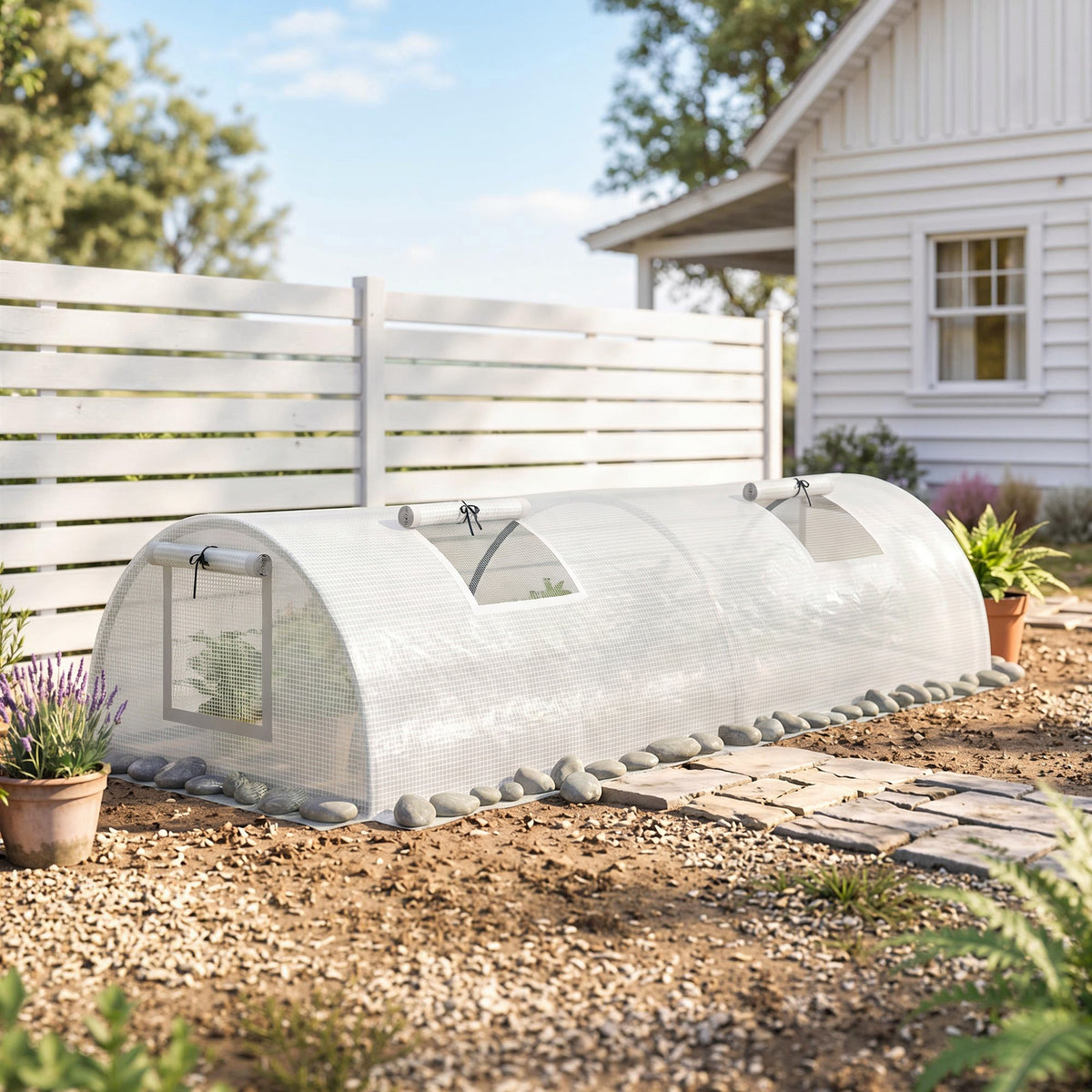 Portable Mini Greenhouse, Tunnel Growing Tent with 5 Mesh Windows and Steel Frame, 7' x 3' x 2', Green