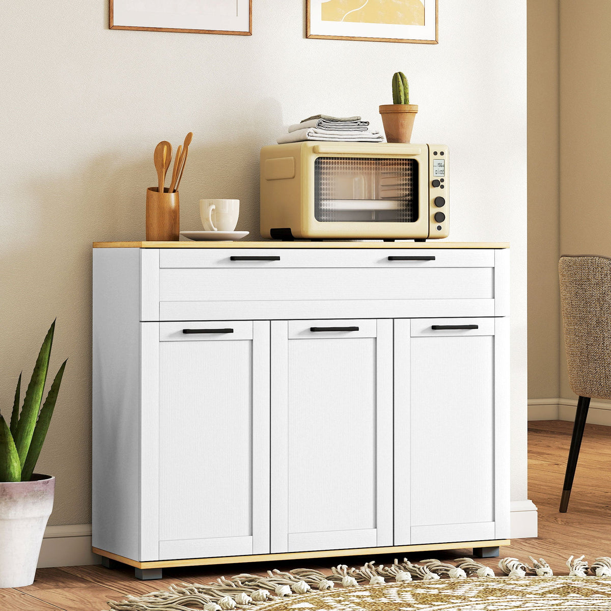 Sideboard Buffet Cabinet, Modern 40" Coffee Bar Cabinet with Wide Drawer, 3 Doors and 2 Adjustable Shelves, Black