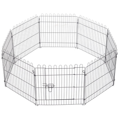 24inch 8-Panel Dog Playpen Octagon Pet Exercise Playpen Crate Foldable Dog Cage Pen Puppy Kennel, Black