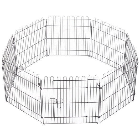 24inch 8-Panel Dog Playpen Octagon Pet Exercise Playpen Crate Foldable Dog Cage Pen Puppy Kennel, Black