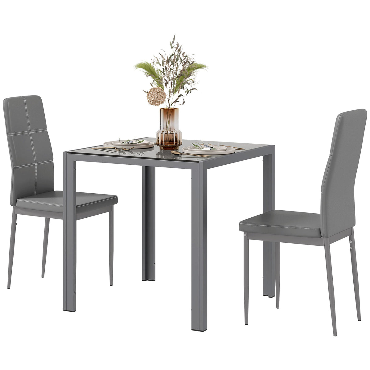 Zaya 3-Piece Rectangular Glass Dining Set for Small Spaces-Grey