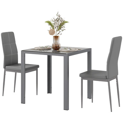 Zaya 3-Piece Rectangular Glass Dining Set for Small Spaces-Grey