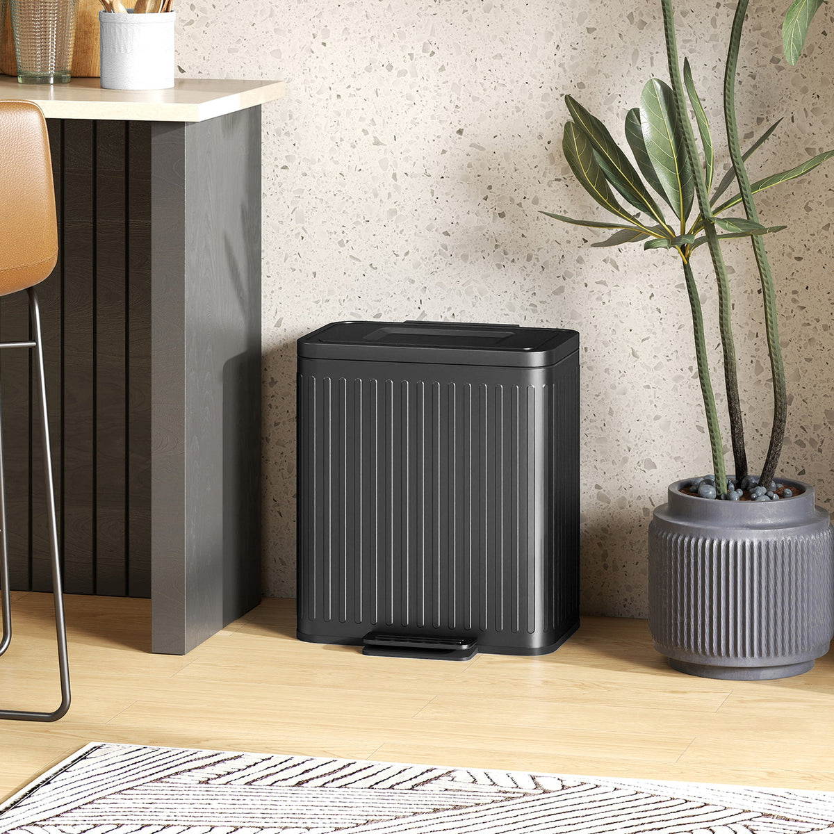 Trash Can, 2 x 5.3 Gallon (2 x 20 L) Garbage Can with Soft-Close Lid, Removable Inner Buckets for Kitchen Home Office