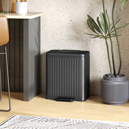 Trash Can, 2 x 5.3 Gallon (2 x 20 L) Garbage Can with Soft-Close Lid, Removable Inner Buckets for Kitchen Home Office