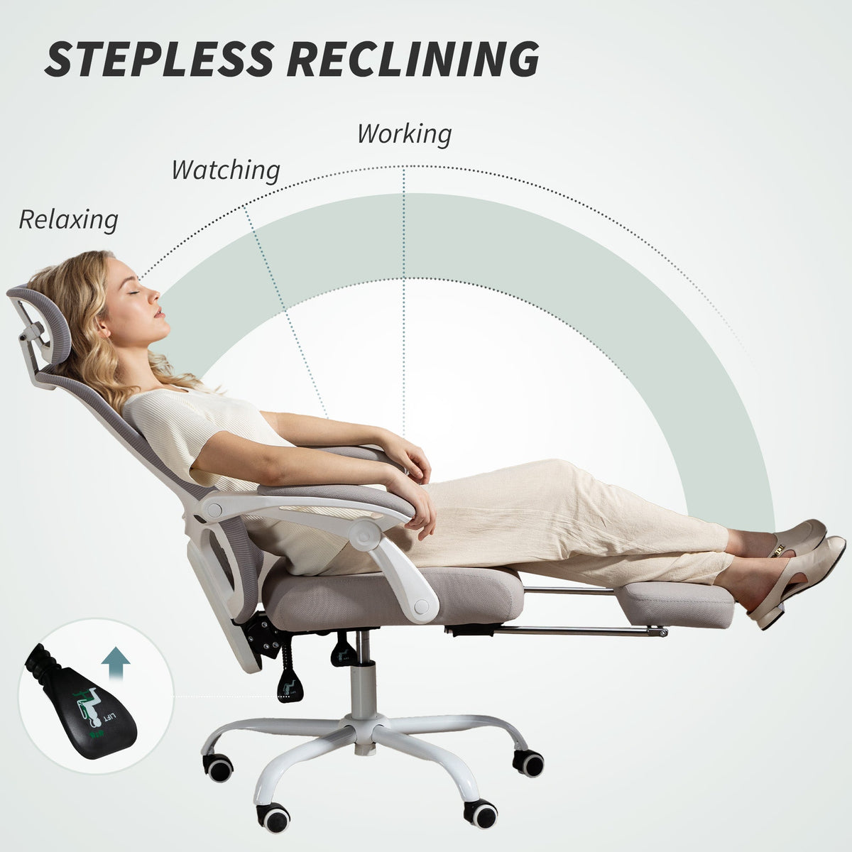 Ergonomic Office Chair, Mesh Reclining Desk Chair with Adjustable Lumbar Support, Headrest, Beige