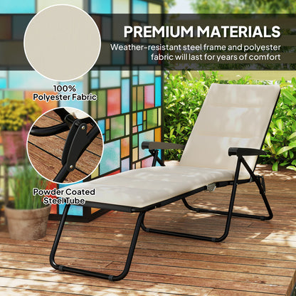Foldable Lounge Chair, Reclining Patio Sun Lounger with 6-Position Adjustable Back, Blue and White