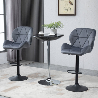 Bar Stool Set of 2 Fabric Adjustable Height Armless Upholstered Counter Chairs with Swivel Seat, Black
