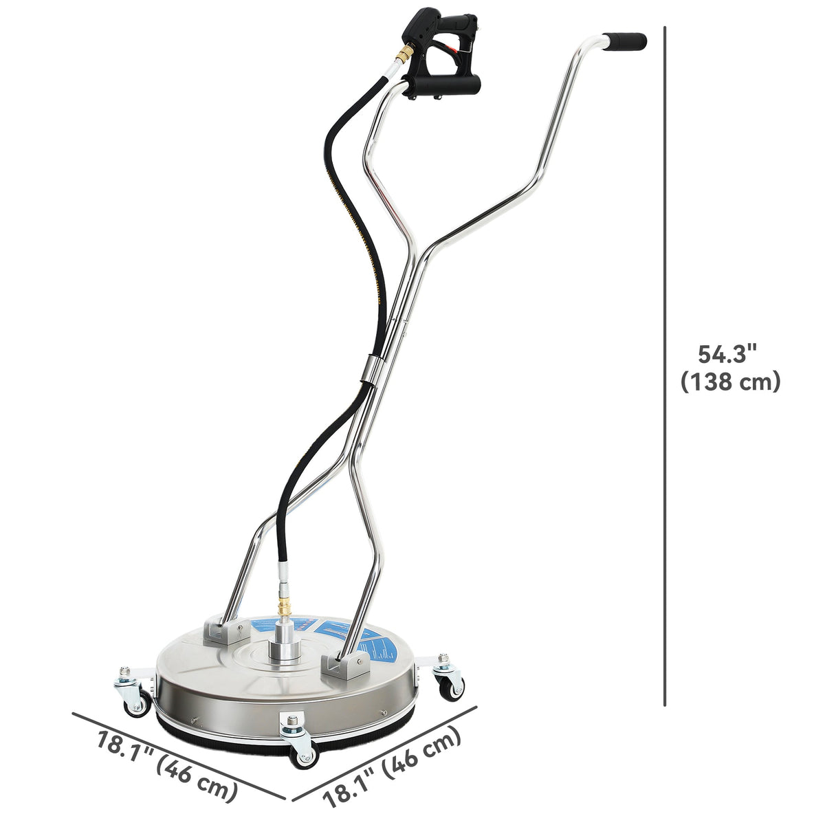 16" Pressure Washer Surface Cleaner with 4 Wheels, Stainless Steel Power Washer Surface Cleaner with 1/4" Quick Connector, 2 Extension Wands, 3600 PSI, Silver