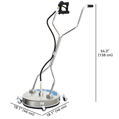 16" Pressure Washer Surface Cleaner with 4 Wheels, Stainless Steel Power Washer Surface Cleaner with 1/4" Quick Connector, 2 Extension Wands, 3600 PSI, Silver