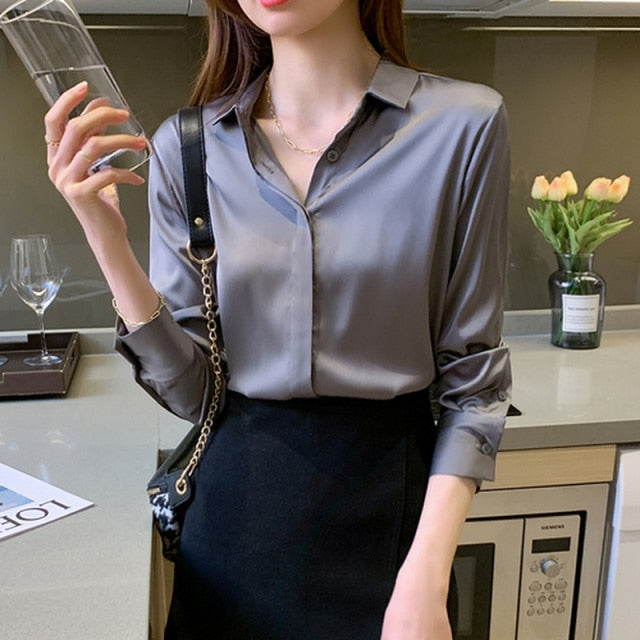 Hidden Buttons Silk Dress Shirt
