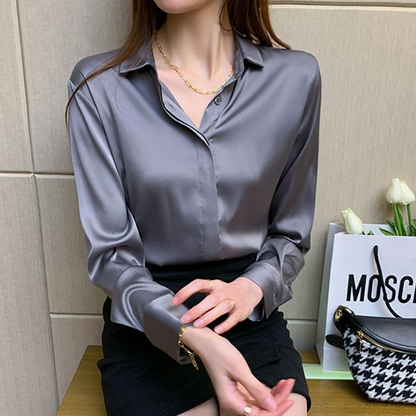 Hidden Buttons Silk Dress Shirt