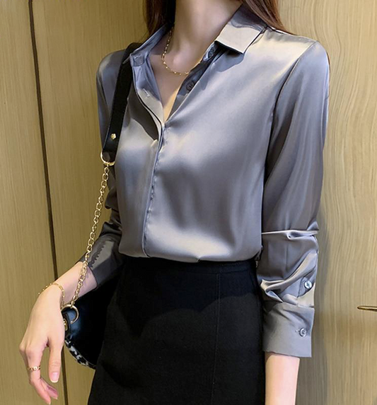 Hidden Buttons Silk Dress Shirt