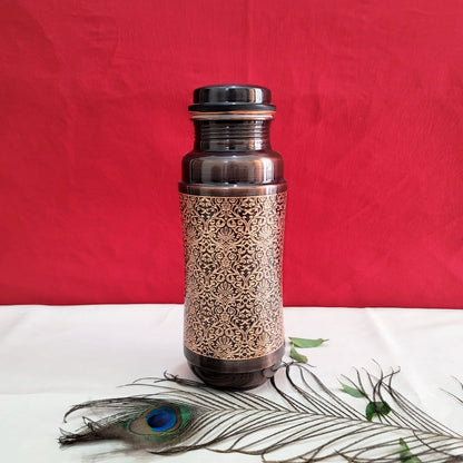 Pure Copper Jumbo Water Bottle (1300ML) | Black Antique Engraving | Handcrafted, Ayurvedic & Sustainable Hydration