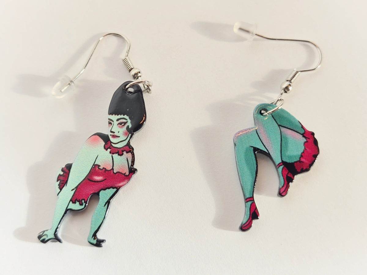 Vintage Zombie Pin-Up Girl Earrings