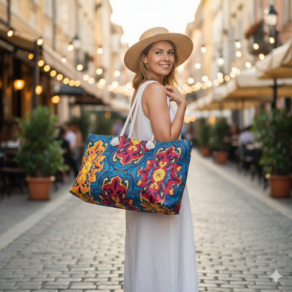 Colorful Mosaic Pattern Weekender Bag | Boho Tile Travel Tote | Mom Carryon | Mother's Gift