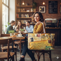 Vintage Travel Postcards Weekender Bag | Retro Stamp Collage, Large Tote Bag