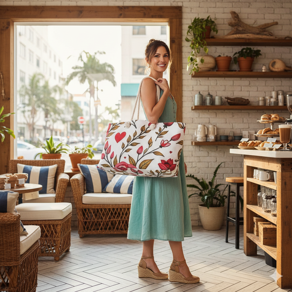 Floral Heart Pattern Weekender | Romantic Doodle Travel Tote | Busy Mom Bag | Mother Gift
