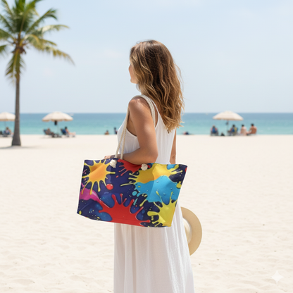 Colorful Paint Splatter Weekender Bag | Bright Splash Travel Tote | Large Tote Bag