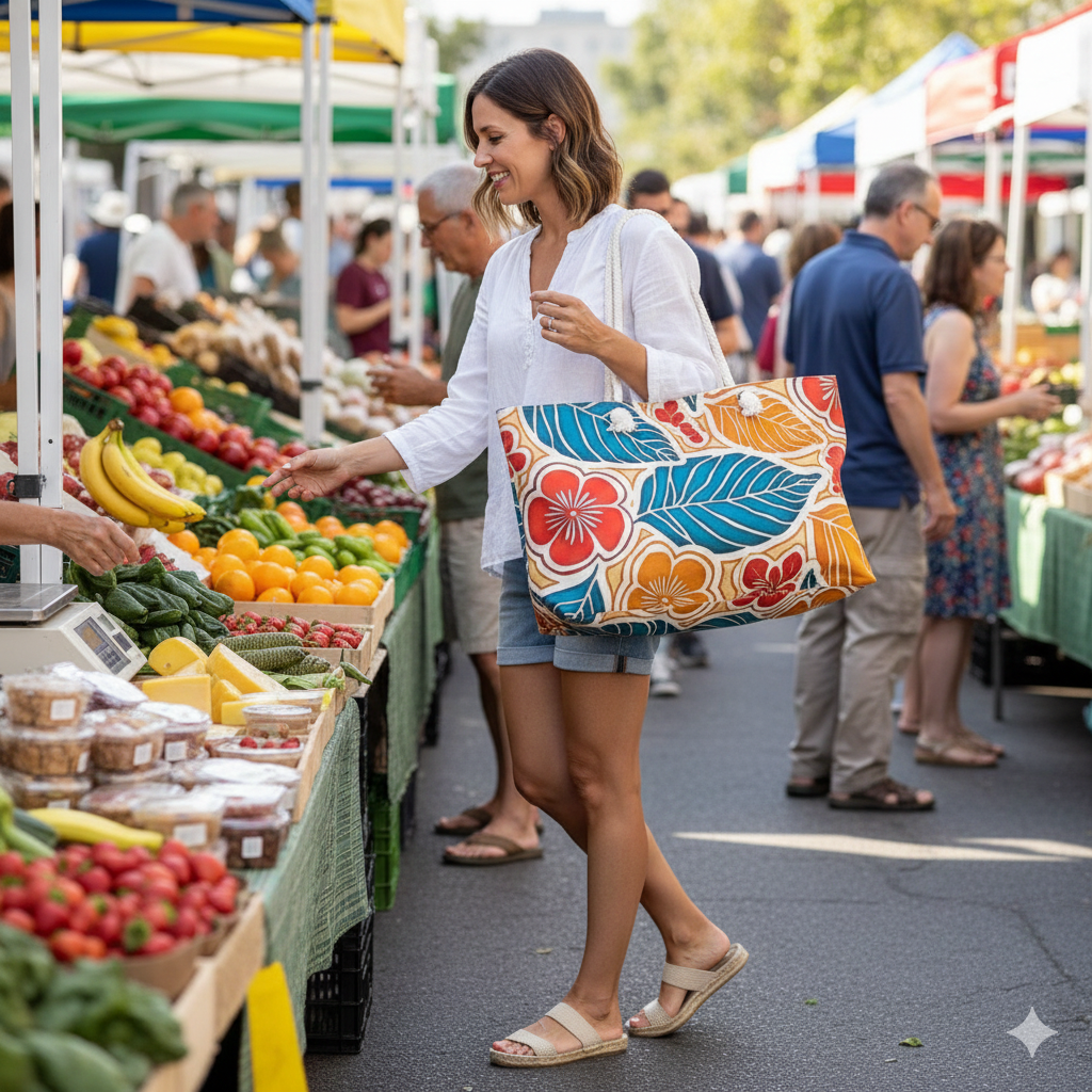Tropical Floral Leaf Weekender Bag | Blue Orange Hibiscus Tote Bag