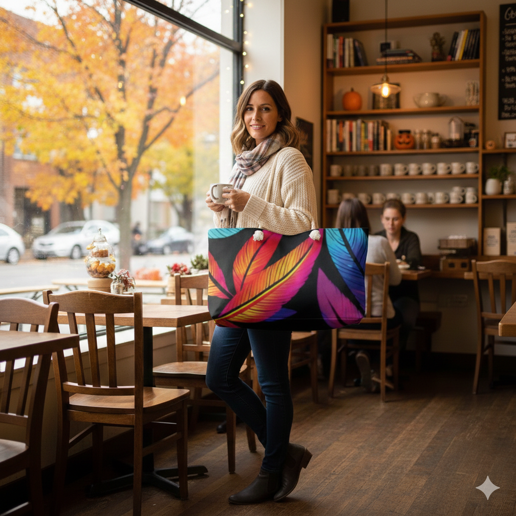 Colorful Tropical Feathers Weekender Bag | Vibrant Travel Tote