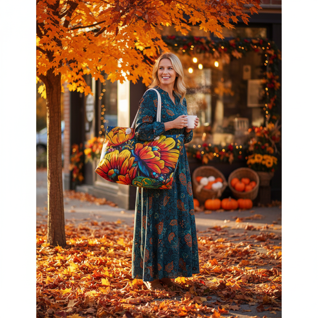 Vibrant Floral Illustration Weekender Bag | Colorful Tropical Flower Large Tote Bag