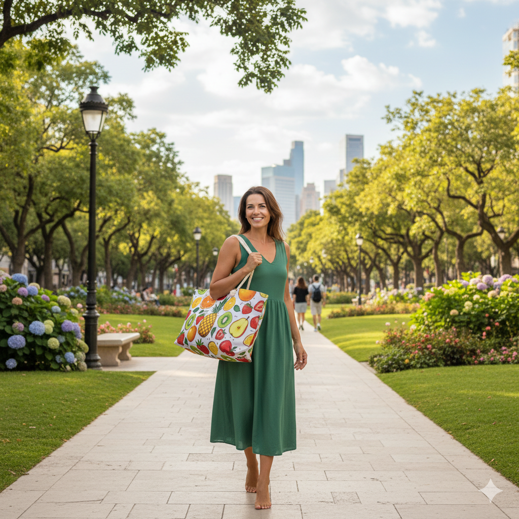Tropical Fruit Pattern Weekender Bag | Pineapple Strawberry Kiwi, Large Tote Bag