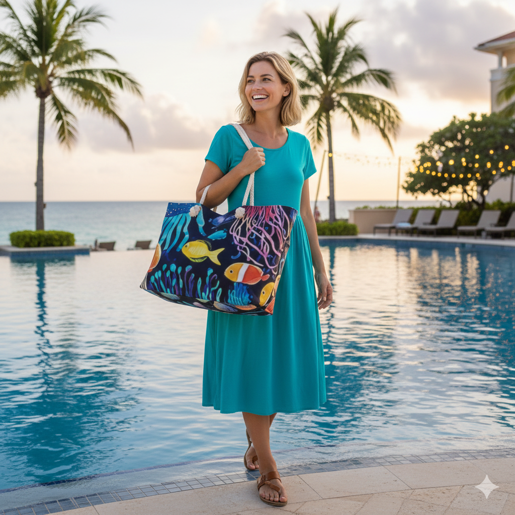 Underwater Tropical Fish Weekender Bag | Ocean Coral Print, Large Tote Bag