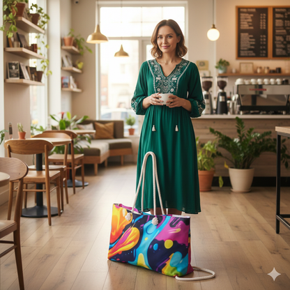 Colorful Abstract Swirl Weekender Bag | Neon Liquid Art Tote | Large Tote Bag