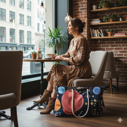 Colorful Bubbles Pattern Weekender Bag | Abstract Dot Galaxy, Large Tote Bag