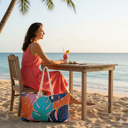 Tropical Monstera Leaves Weekender Bag | Colorful Palm Print Large Tote Bag