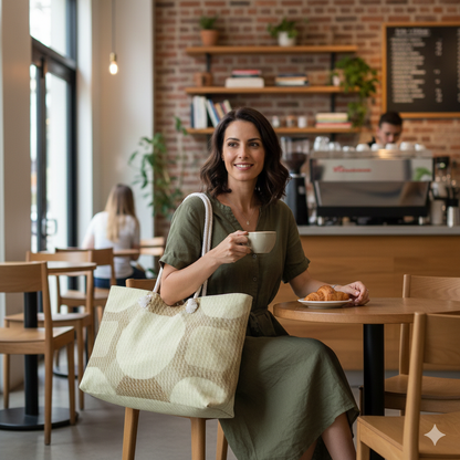 Neutral Geometric Circles Weekender Bag, Retro Beige Pattern Tote, Mom Lifestyle Travel Carryall, Large Beach Handbag