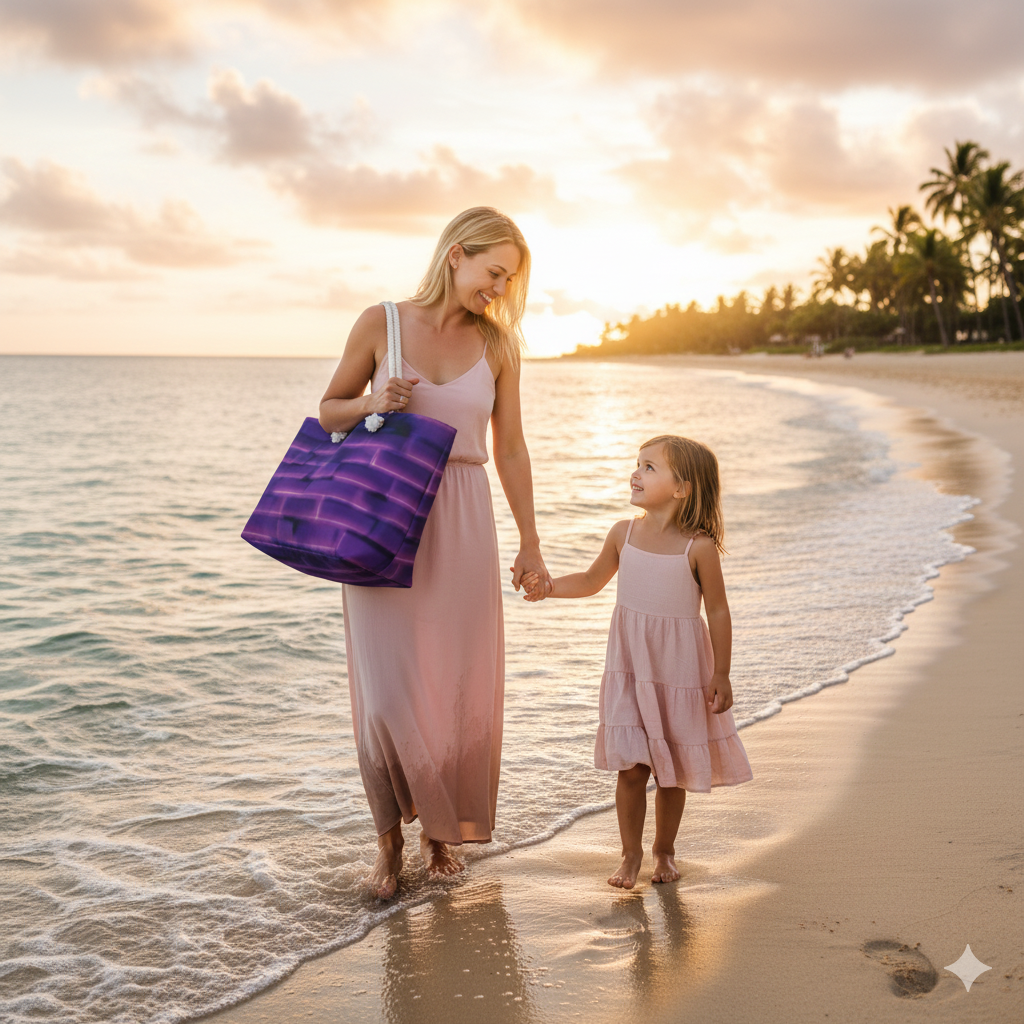 Purple Brick Pattern Weekender Bag | Gradient Brick, Large Tote Bag