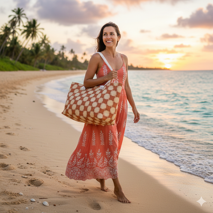 Warm Checkerboard Pattern Weekender Bag | Retro Orange Cream Tote | Beach Tote| Large Tote Bag| Mom on the go bag |mom bag