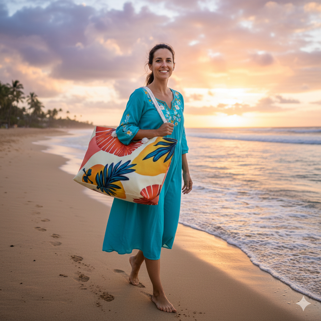 Tropical Floral Print Weekender Bag | Citrus Palm Beach Tote | Large Tote Bag | everyday mom bag | mom baby essentials bag