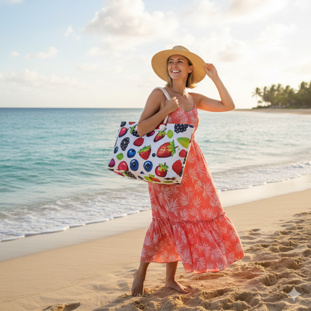 Mixed Berries Pattern Weekender Bag | Strawberries Blueberries Blackberries, Large Tote Bag