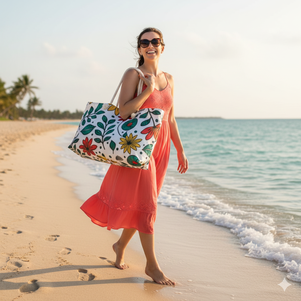 Colorful Floral Pattern Weekender Bag | Spring Flower Large Tote Bag