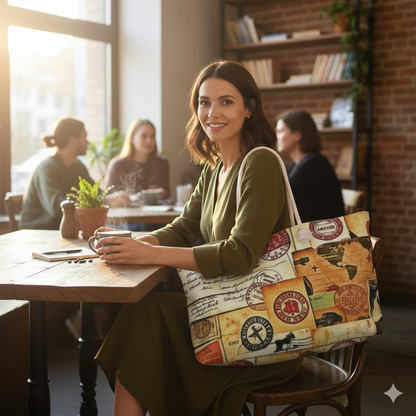 Vintage Travel Postage Collage Weekender Bag | Retro Luggage Print | Large Tote Bag