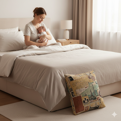 Vintage Travel Collage Woven Pillow | Cityscape Postcard Tapestry