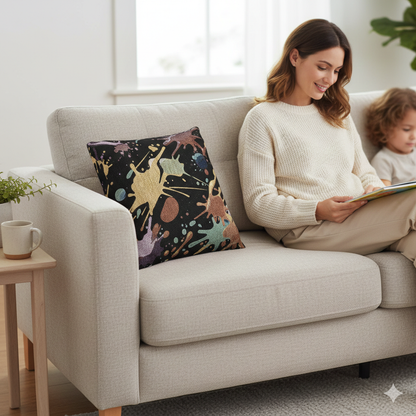 Abstract Paint Splatter Woven Pillow | Colorful Splash Pattern Cushion