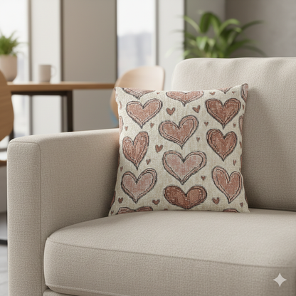 Pink Heart Pattern Woven Pillow | Boho Valentine Decorative Throw