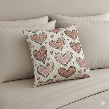 Pink Heart Pattern Woven Pillow | Boho Valentine Decorative Throw
