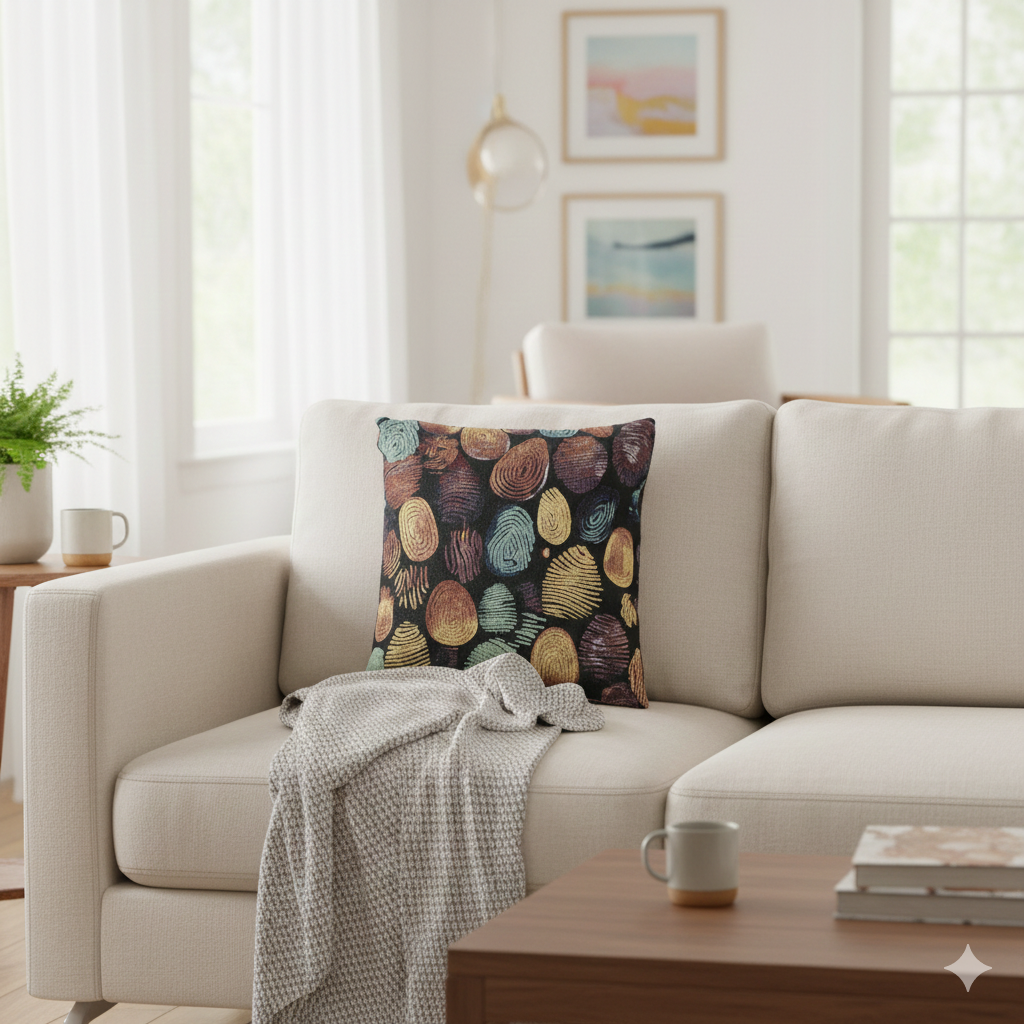 Abstract Pebble Tapestry Woven Pillow | Multicolor Stone Pattern Throw Cushion