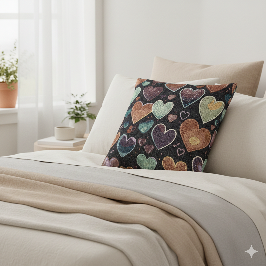Pastel Heart Pattern Woven Pillow | Heart Throw Pillow, Boho Home Decor