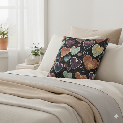 Pastel Heart Pattern Woven Pillow | Heart Throw Pillow, Boho Home Decor