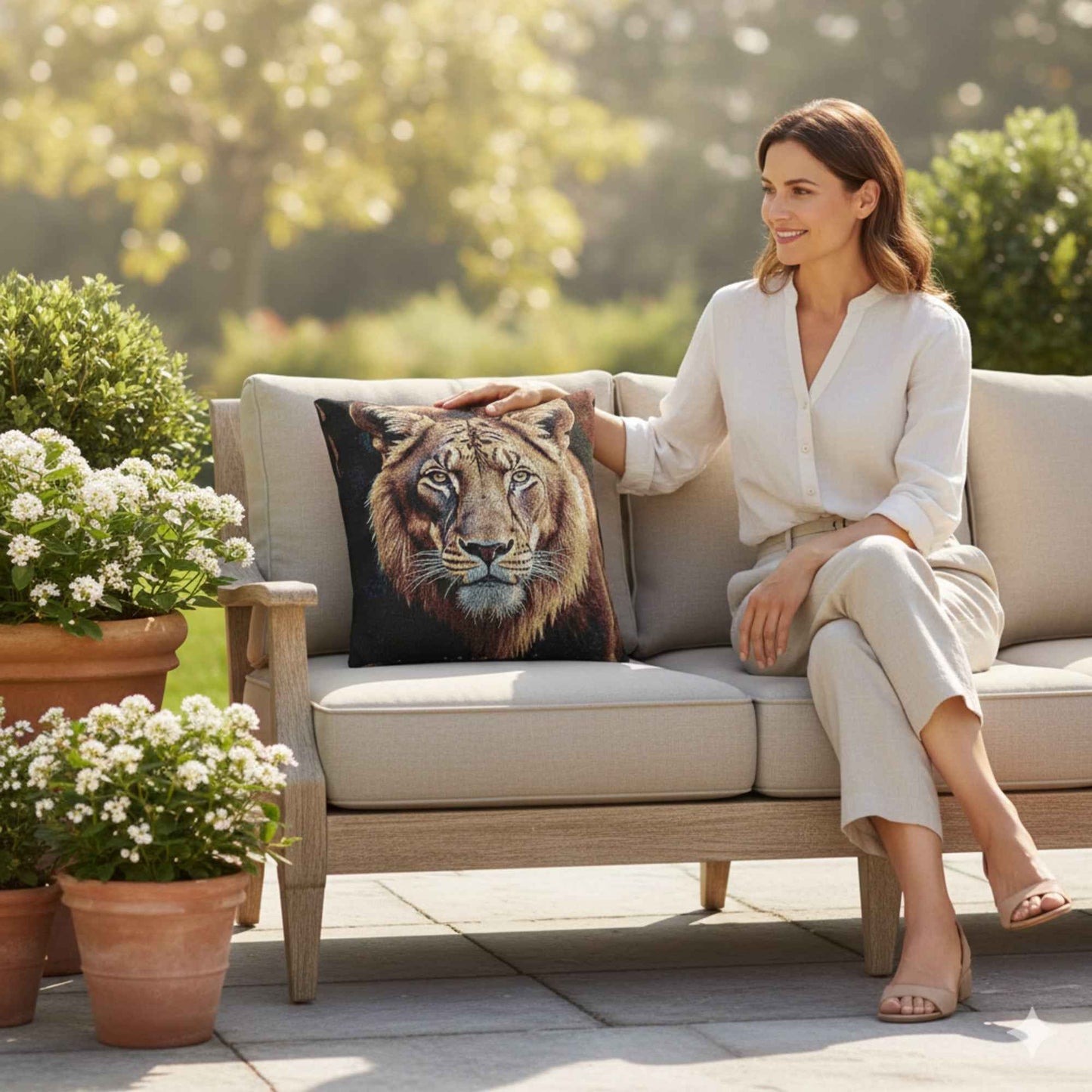 Lion Portrait Woven Pillow | Lion Face Throw Pillow, Wildlife Home Decor